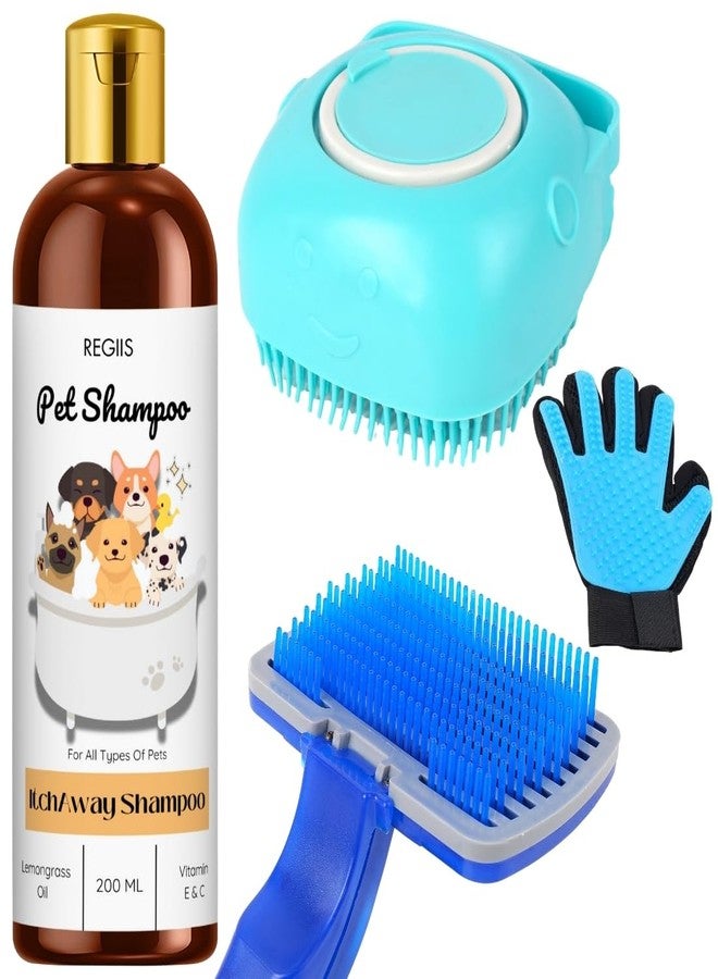 مجموعة ريجيس للعناية بالحيوانات الأليفة، شامبو مضاد للحكة 200 مل مع فرشاة استحمام، وفرشاة تصفيف الشعر، وقفاز تدليك، لجميع الحيوانات الأليفة - Image 1